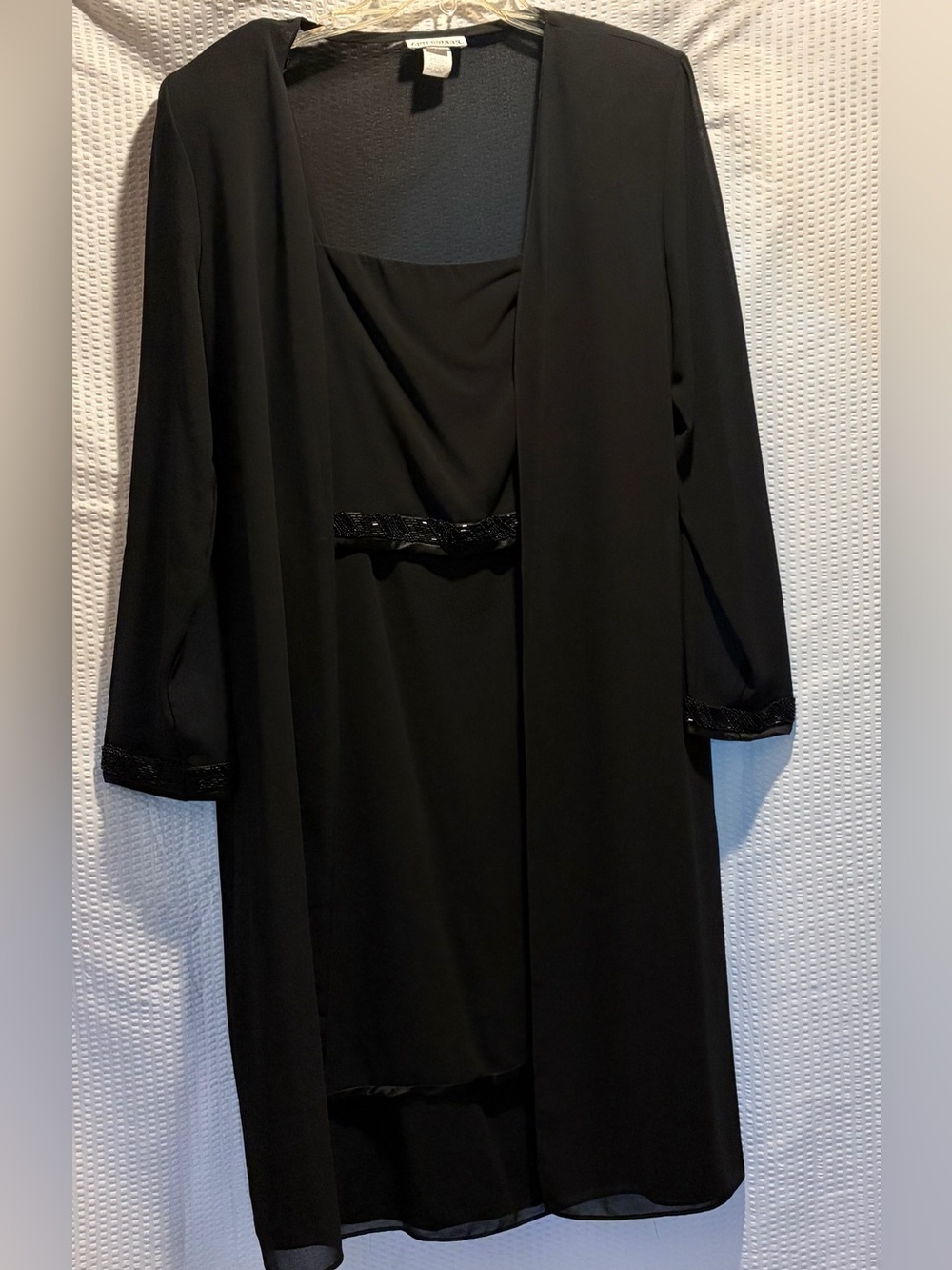 Black Long-Sleeve Women's Dress with Beaded Trim